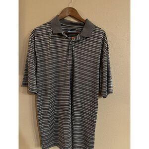 PGA TOUR Striped Golf Polo Shirt Black Gray Short Sleeve Moisture‎ Wicking XLT